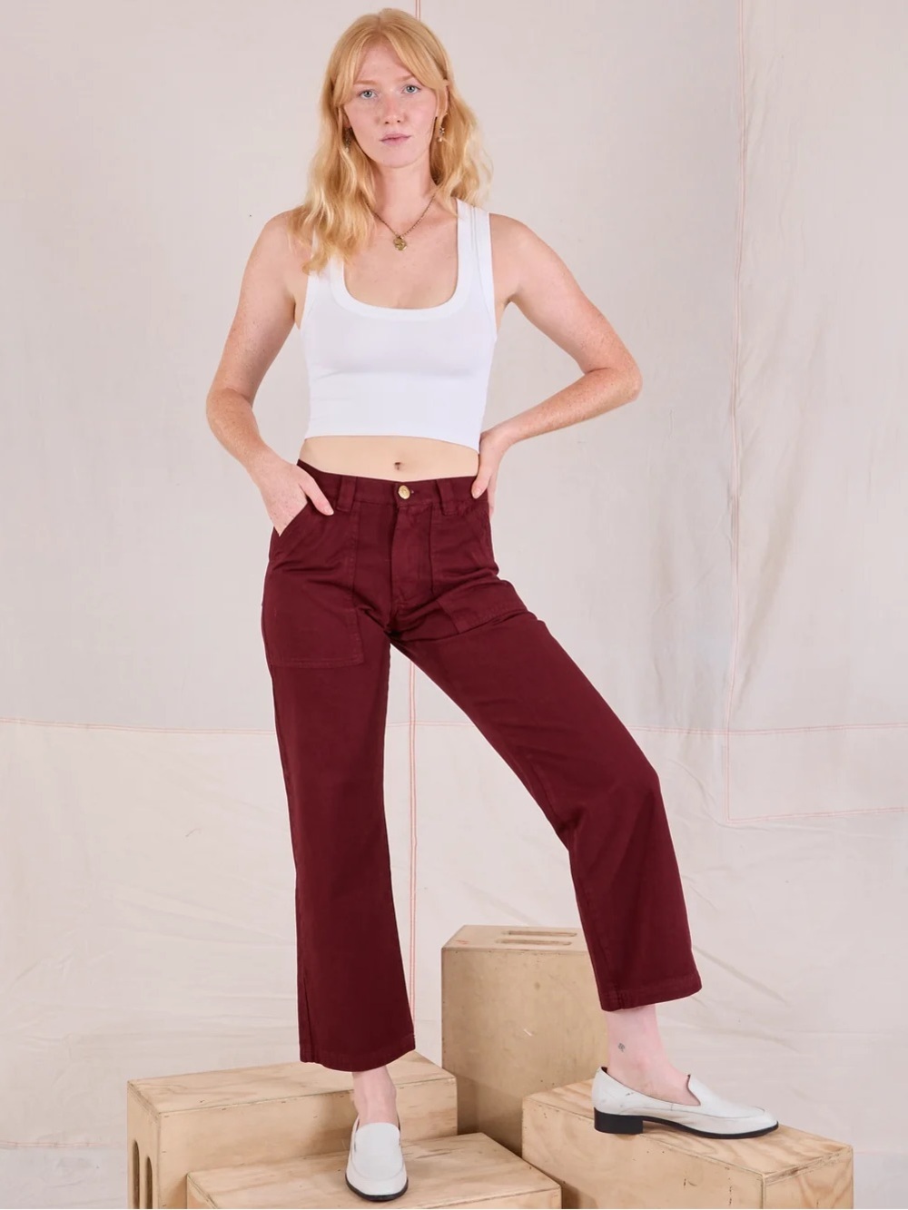 Big Bud Press Mid-rise Work Pants in Red Wine, Size Large